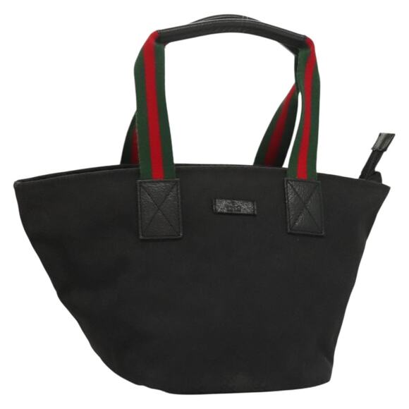 GUCCI GG Canvas Web Sherry Line Tote Bag Black Silver - Picture 1 of 16